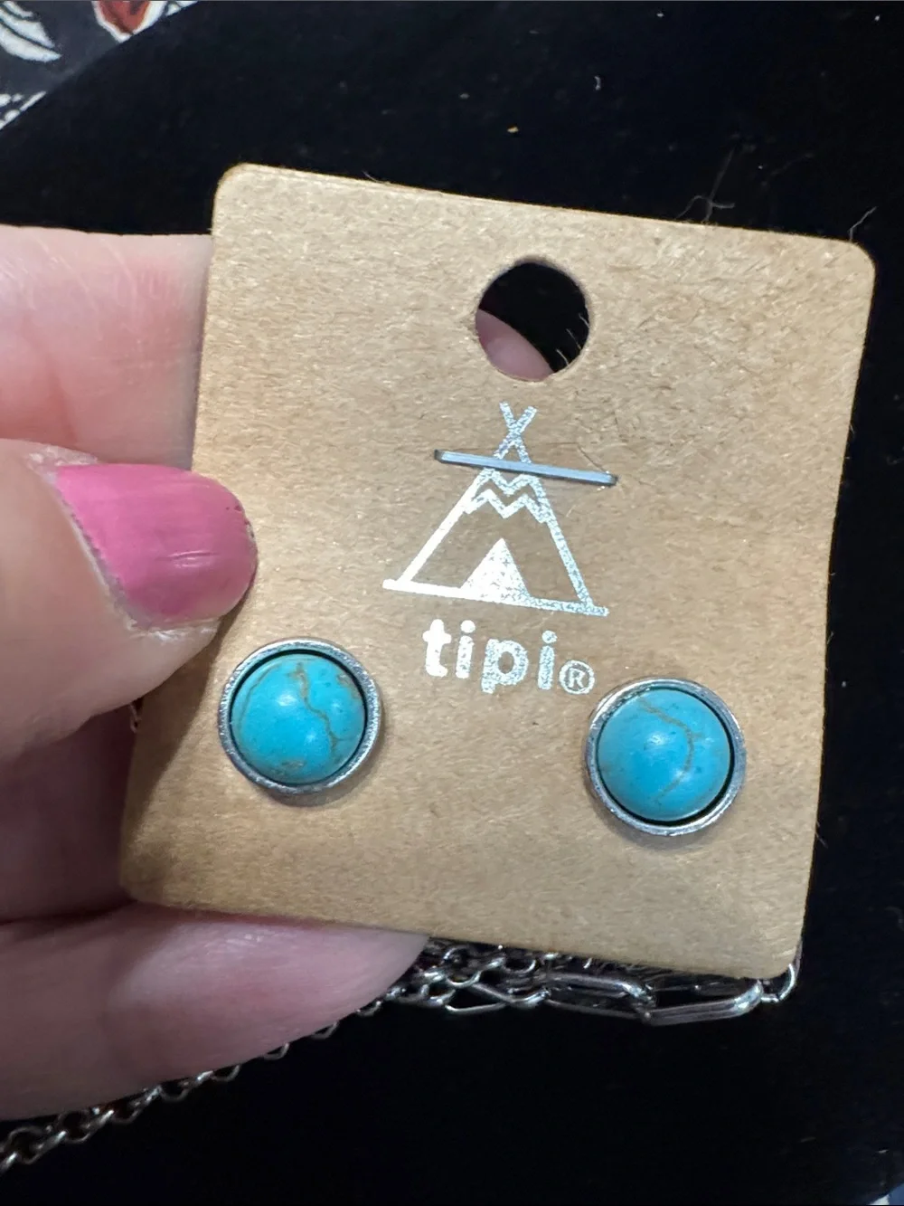 Triple-Layer Turquoise Stone Necklace Set with Matching Studs